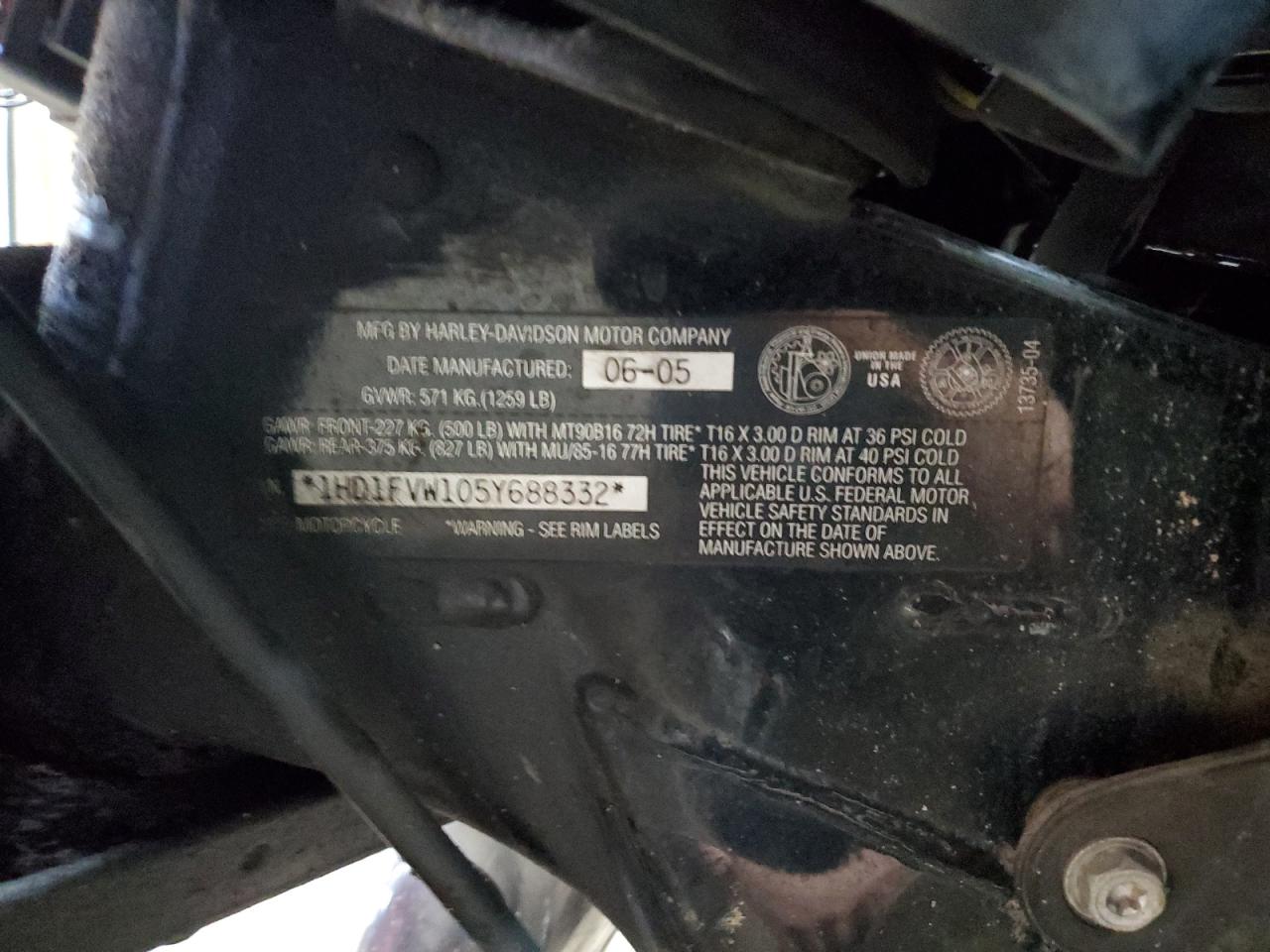 2005 Harley-Davidson Flhti VIN: 1HD1FVW105Y688332 Lot: 76546324