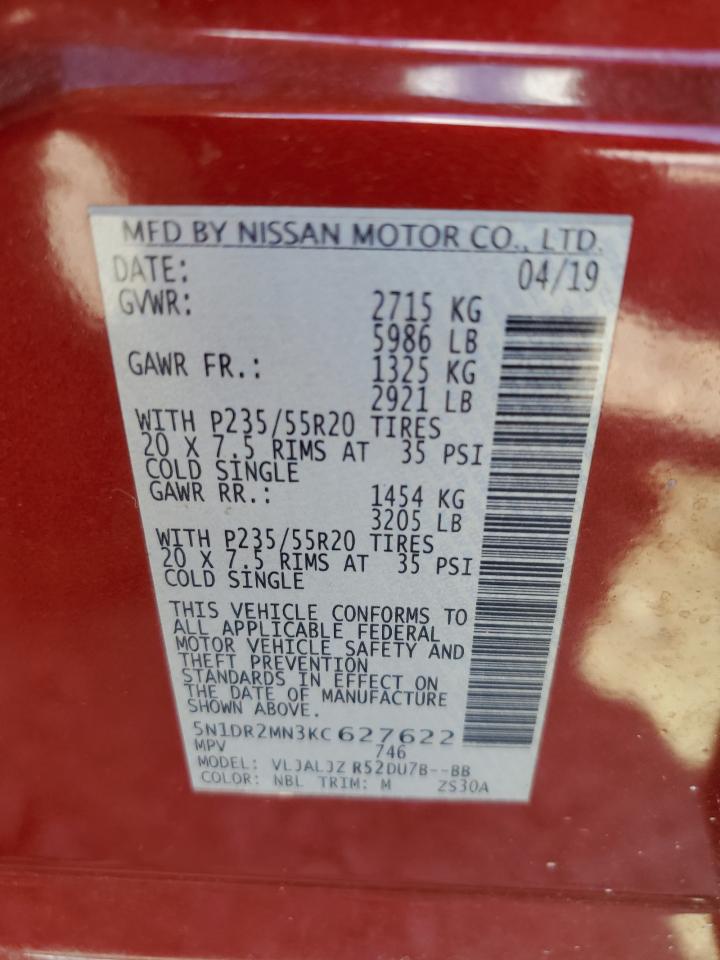 5N1DR2MN3KC627622 2019 Nissan Pathfinder S