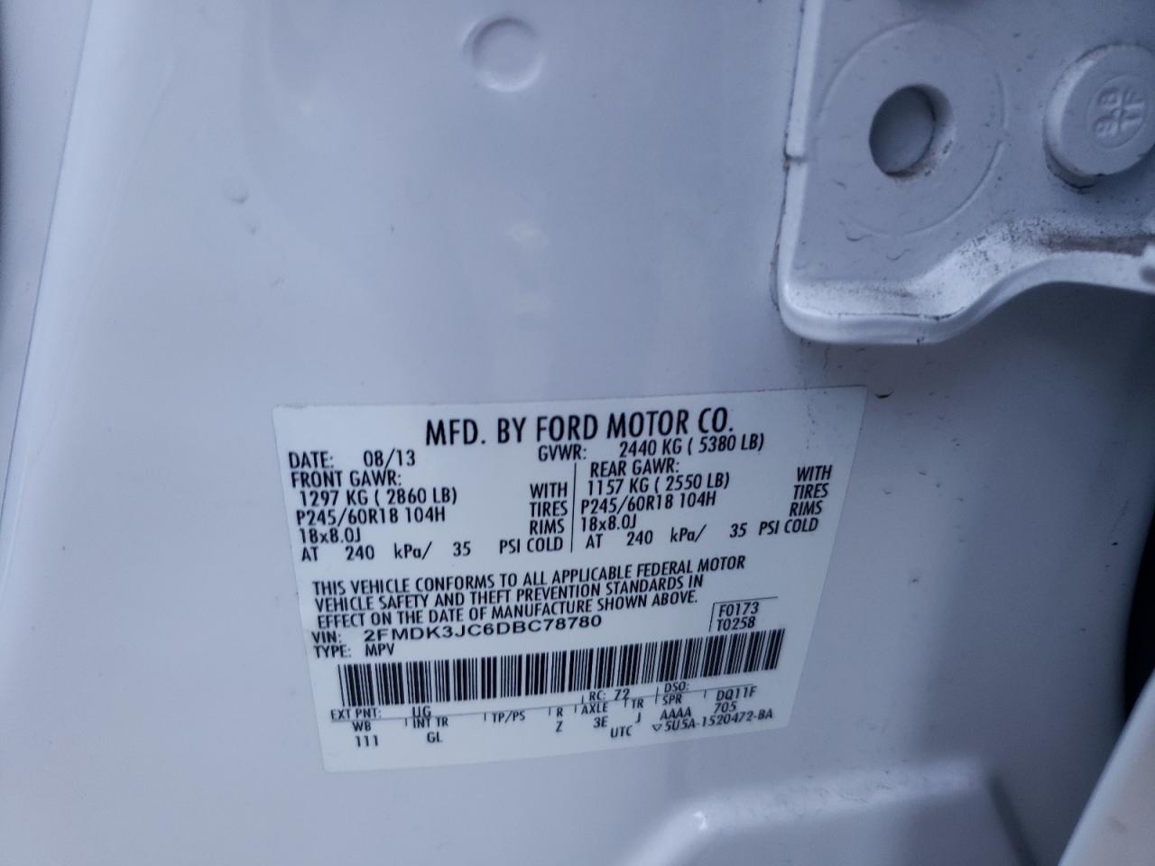 2FMDK3JC6DBC78780 2013 Ford Edge Sel