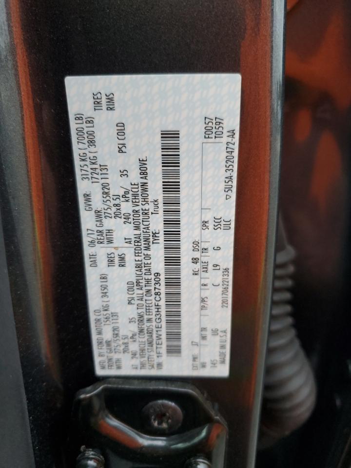 2017 Ford F150 Supercrew VIN: 1FTEW1EG3HFC87309 Lot: 75013664