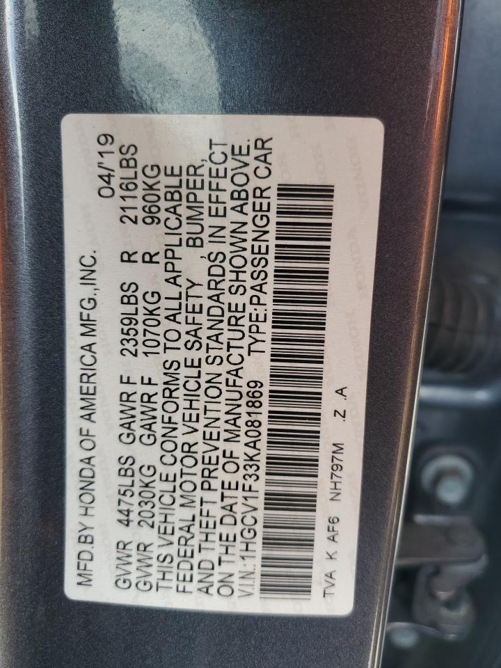 1HGCV1F33KA081869 2019 Honda Accord Sport