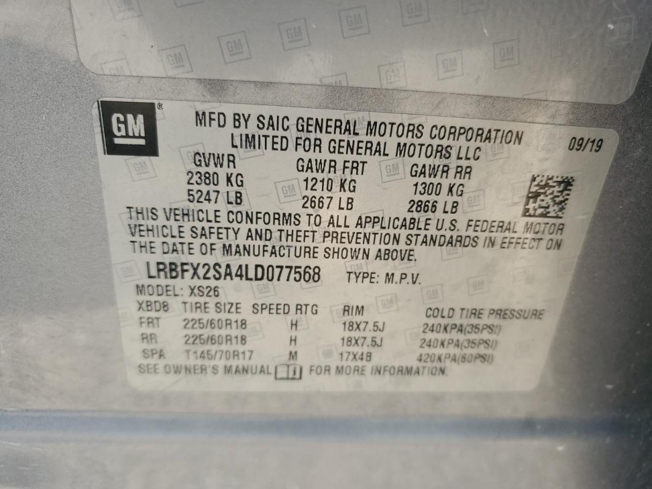 2020 Buick Envision Essence VIN: LRBFX2SA4LD077568 Lot: 74186854