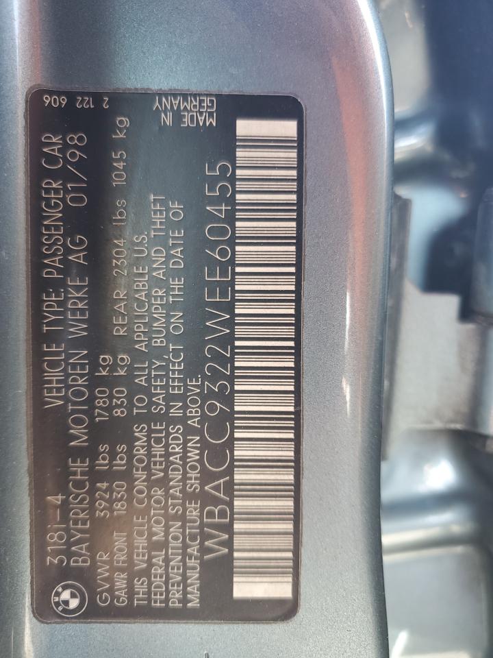 1998 BMW 318 I VIN: WBACC9322WEE60455 Lot: 75950324