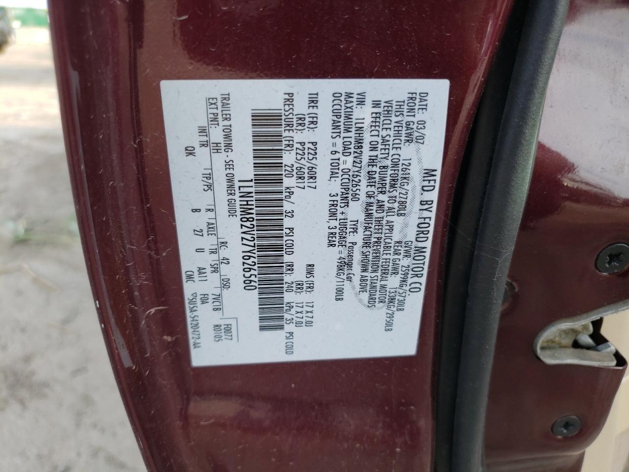 2007 Lincoln Town Car Signature Limited VIN: 1LNHM82V27Y626560 Lot: 78664854