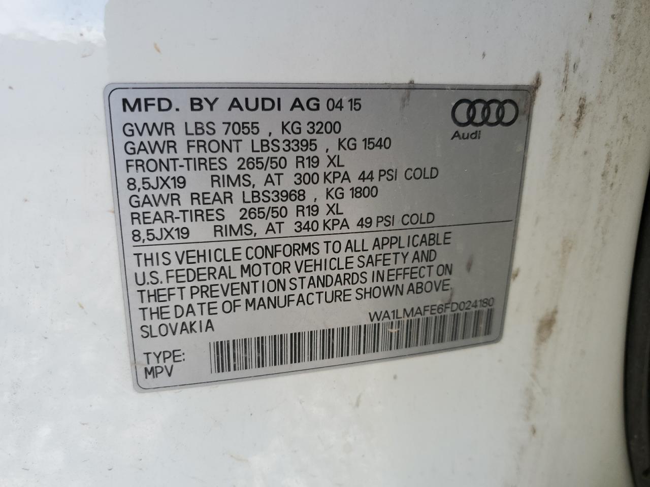 2015 Audi Q7 Tdi Premium Plus VIN: WA1LMAFE6FD024180 Lot: 75609504