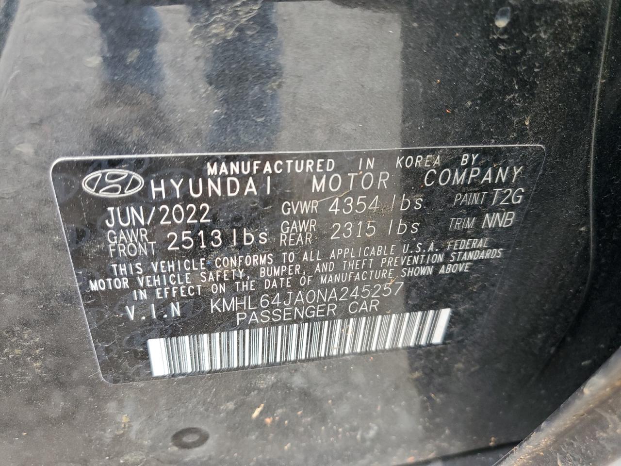 KMHL64JA0NA245257 2022 Hyundai Sonata Sel