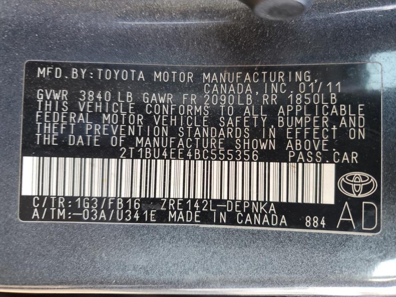 2T1BU4EE4BC555356 2011 Toyota Corolla Base