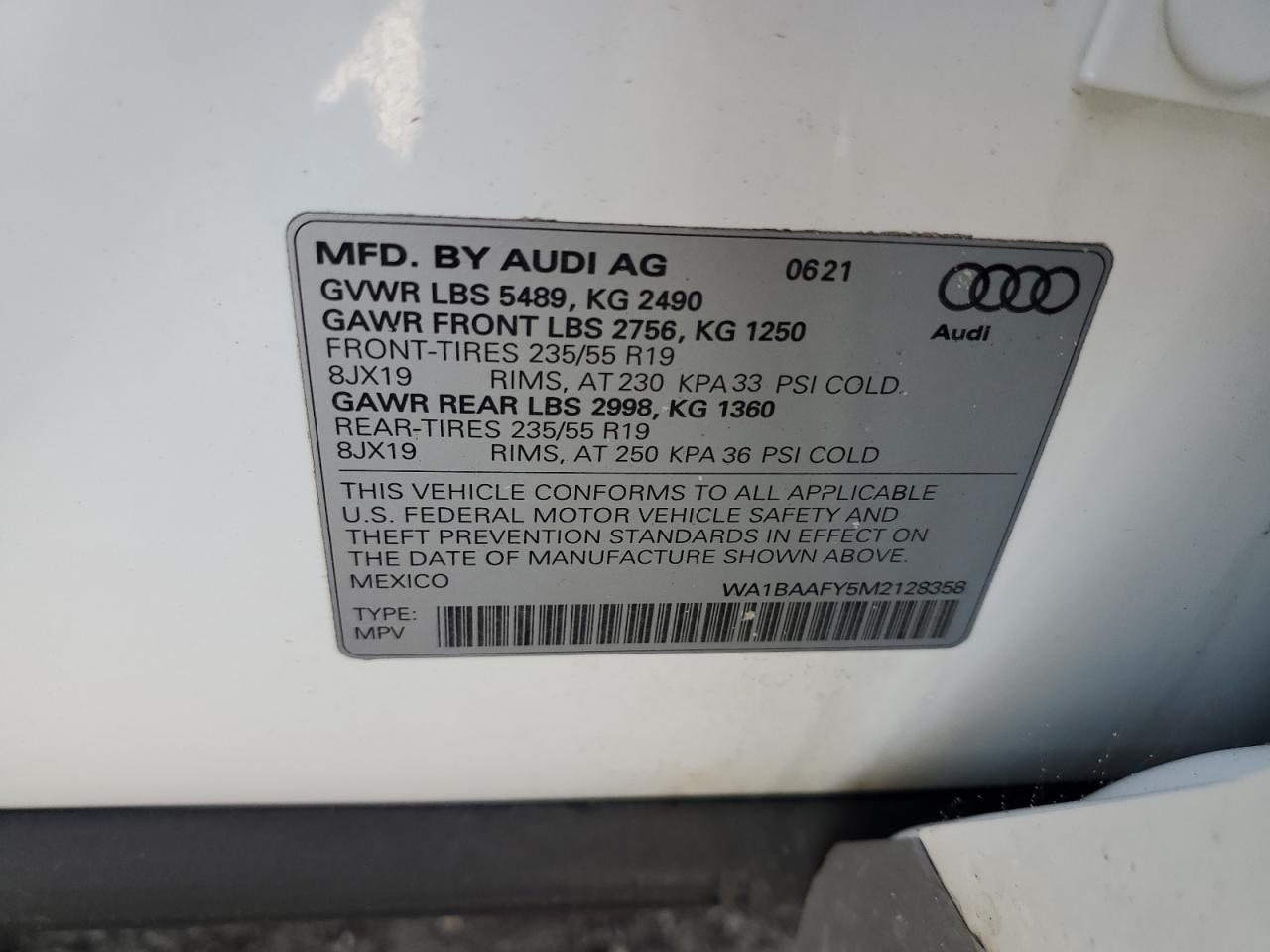 WA1BAAFY5M2128358 2021 Audi Q5 Premium Plus