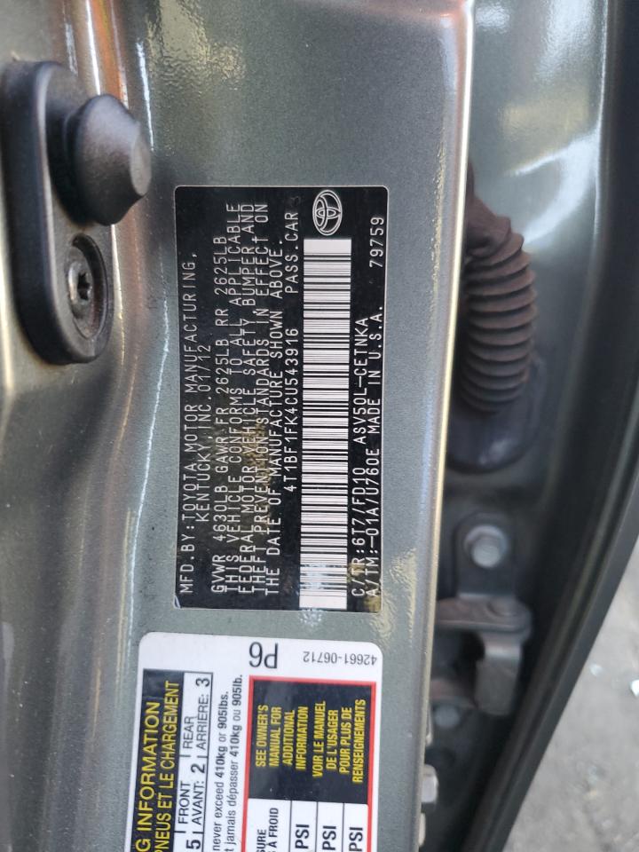 4T1BF1FK4CU543916 2012 Toyota Camry Base