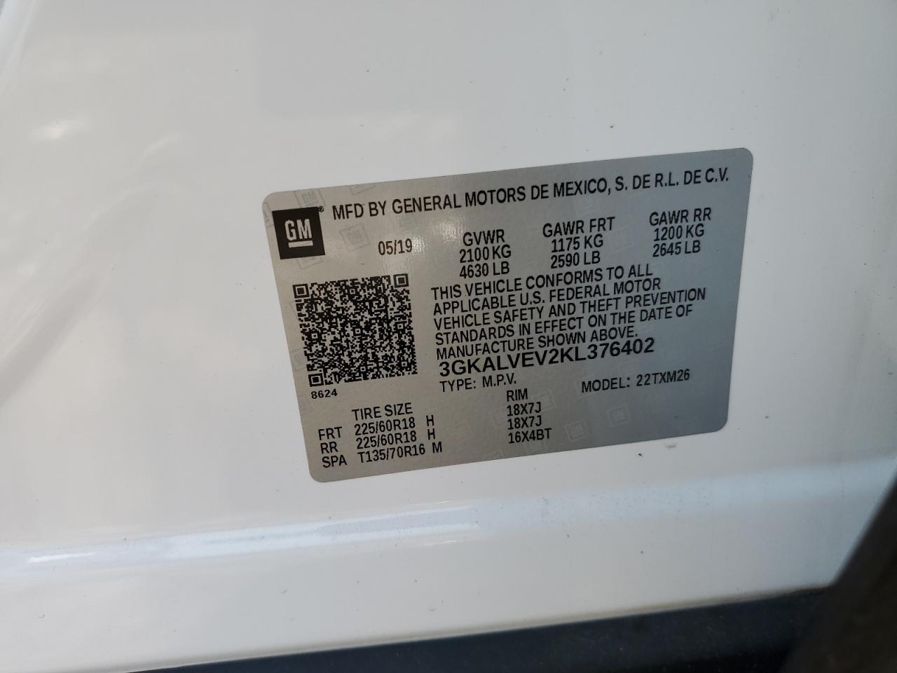 3GKALVEV2KL376402 2019 GMC Terrain Slt