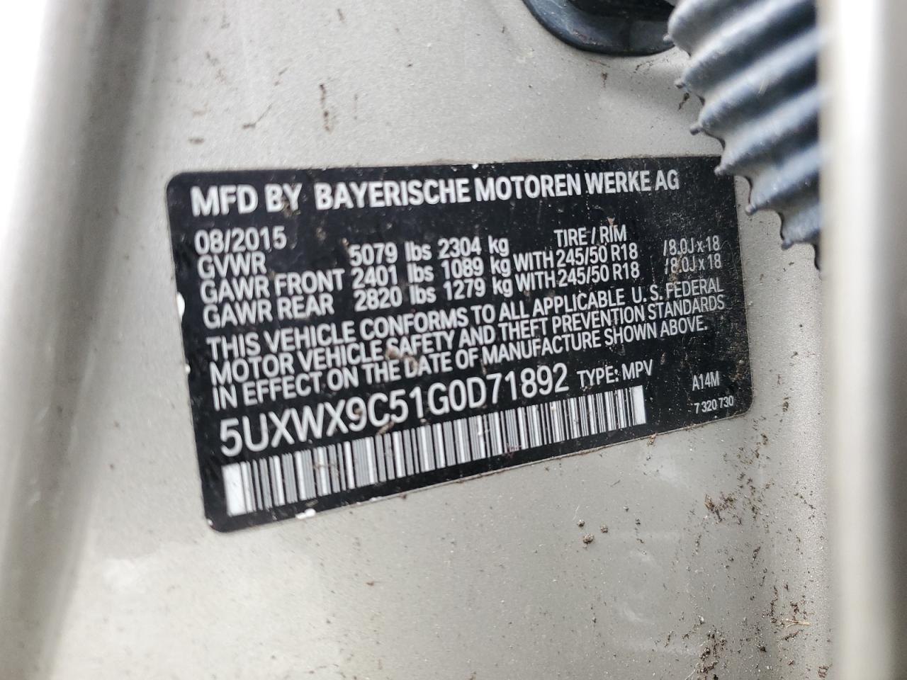 5UXWX9C51G0D71892 2016 BMW X3 xDrive28I