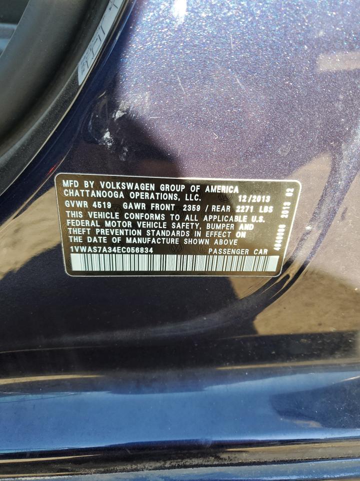 2014 Volkswagen Passat S VIN: 1VWAS7A34EC056834 Lot: 73518834