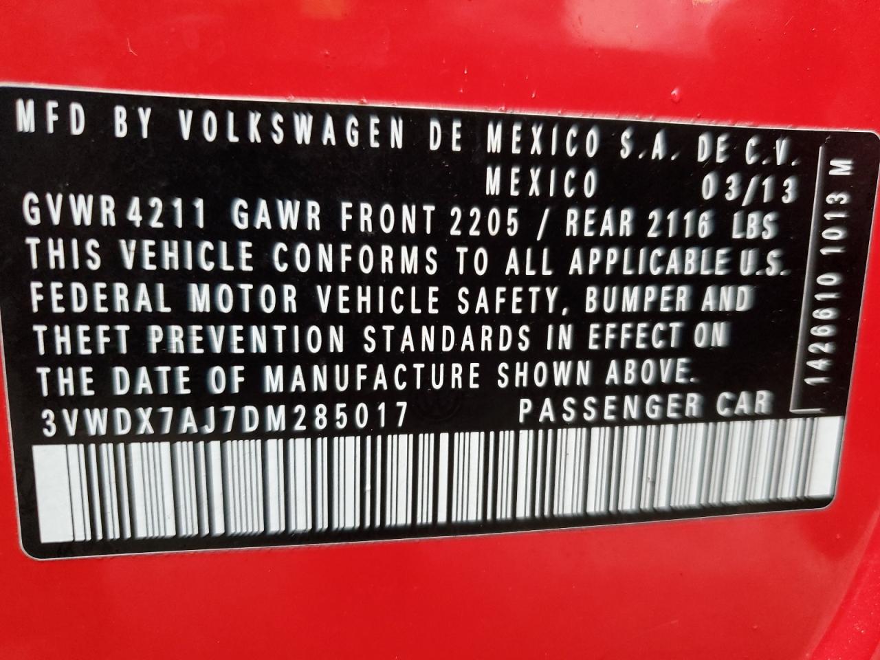 2013 Volkswagen Jetta Se VIN: 3VWDX7AJ7DM285017 Lot: 73725584