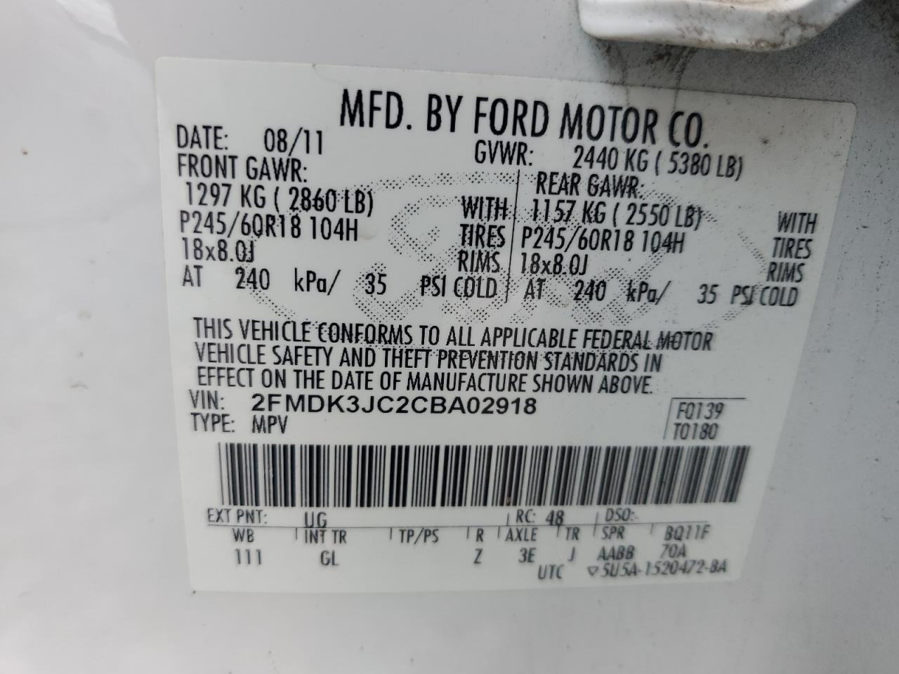 2FMDK3JC2CBA02918 2012 Ford Edge Sel