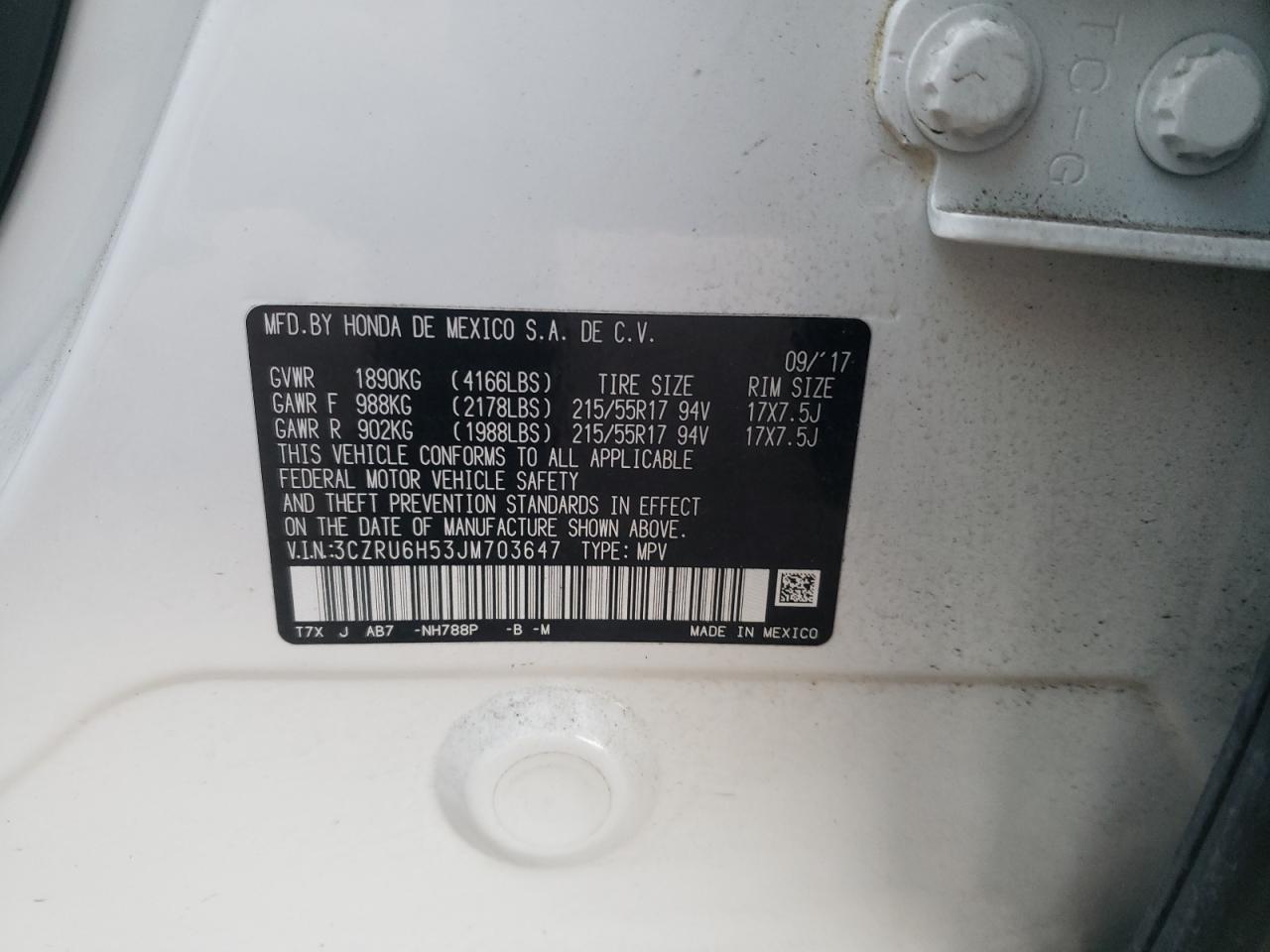 2018 Honda Hr-V Ex VIN: 3CZRU6H53JM703647 Lot: 77248824