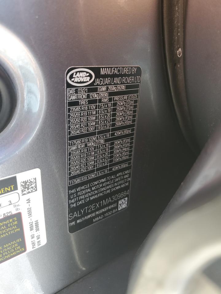 2021 Land Rover Range Rover Velar R-Dynamic S VIN: SALYT2EX1MA309884 Lot: 74507034