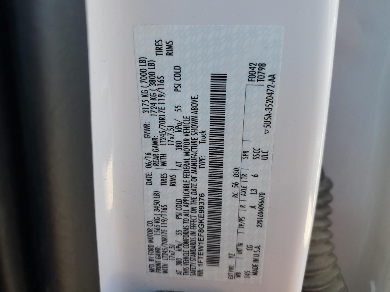 2016 Ford F150 Supercrew VIN: 1FTEW1EF8GKE99376 Lot: 76668564