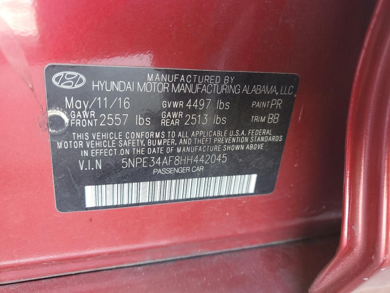 5NPE34AF8HH442045 2017 Hyundai Sonata Sport