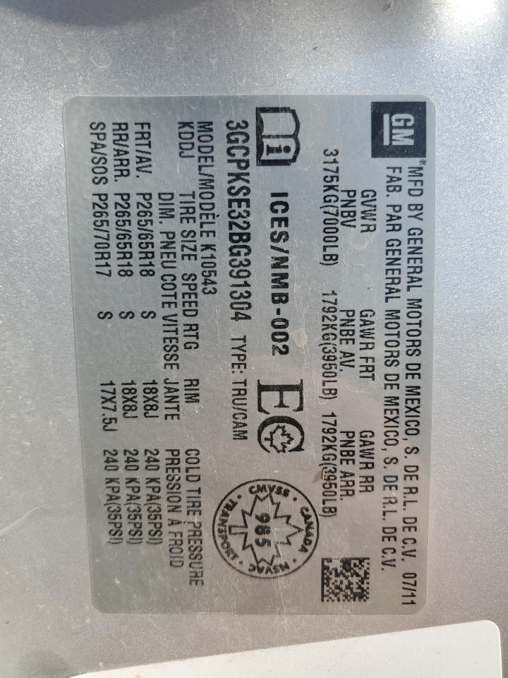 2011 Chevrolet Silverado K1500 Lt VIN: 3GCPKSE32BG391304 Lot: 75541394