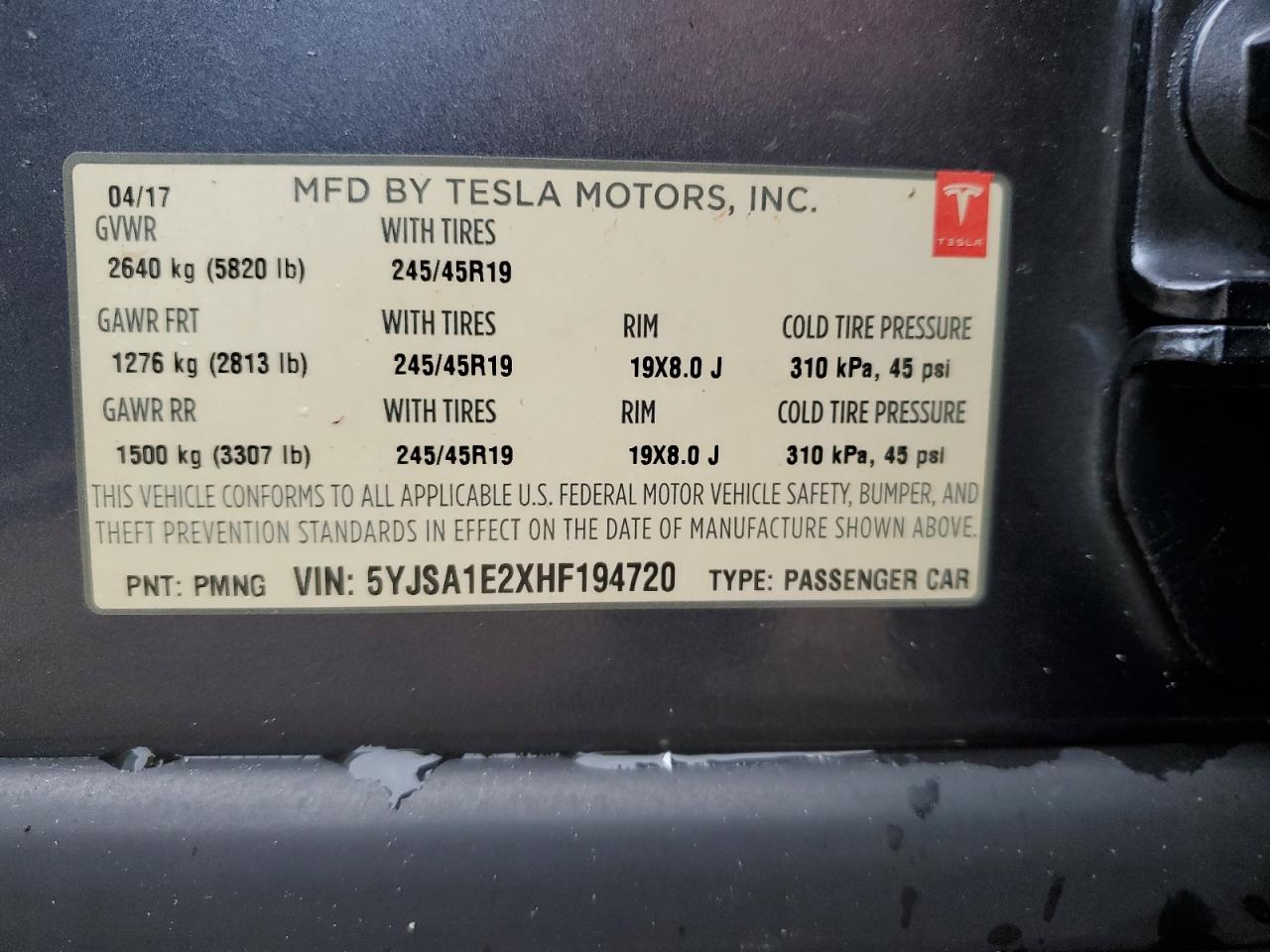 5YJSA1E2XHF194720 2017 Tesla Model S