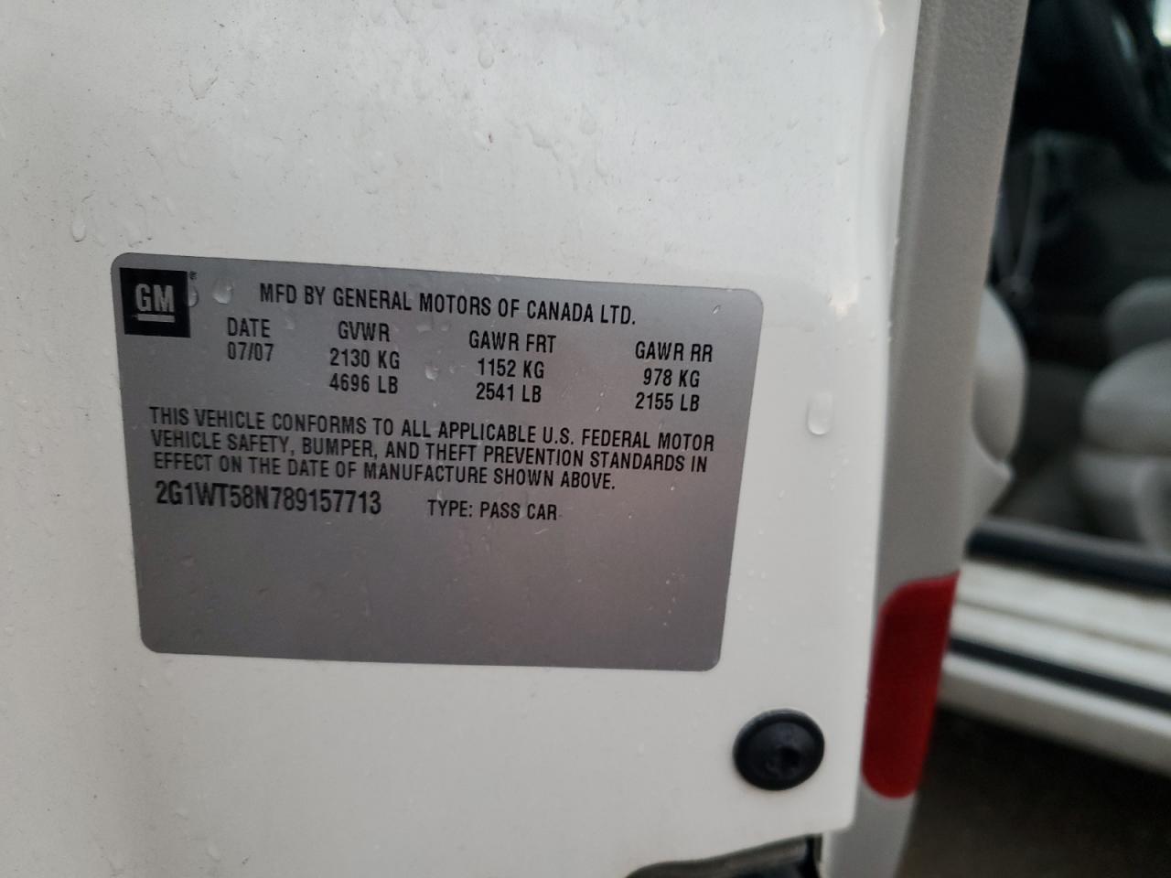 2008 Chevrolet Impala Lt VIN: 2G1WT58N789157713 Lot: 73148574