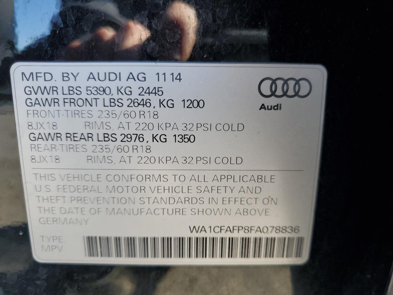 WA1CFAFP8FA078836 2015 Audi Q5 Premium