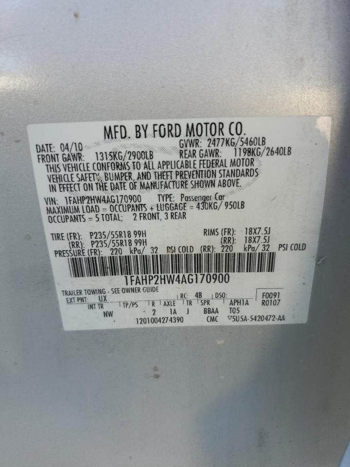 2010 Ford Taurus Sel VIN: 1FAHP2HW4AG170900 Lot: 77545654