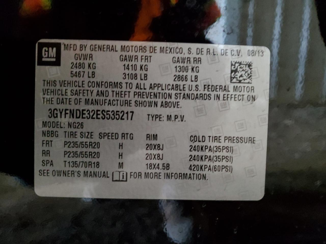 3GYFNDE32ES535217 2014 Cadillac Srx Premium Collection