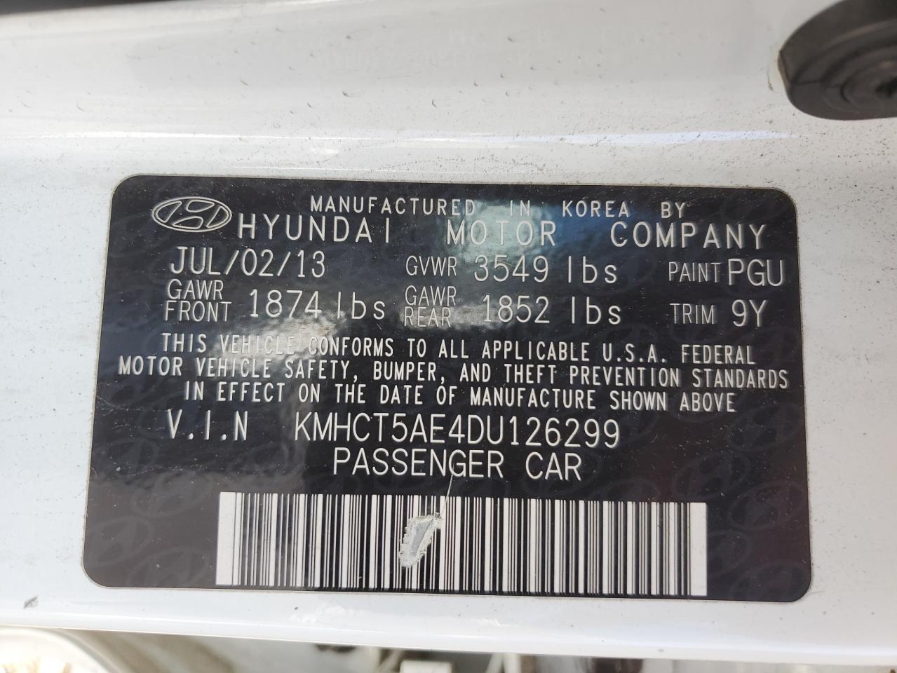 KMHCT5AE4DU126299 2013 Hyundai Accent Gls