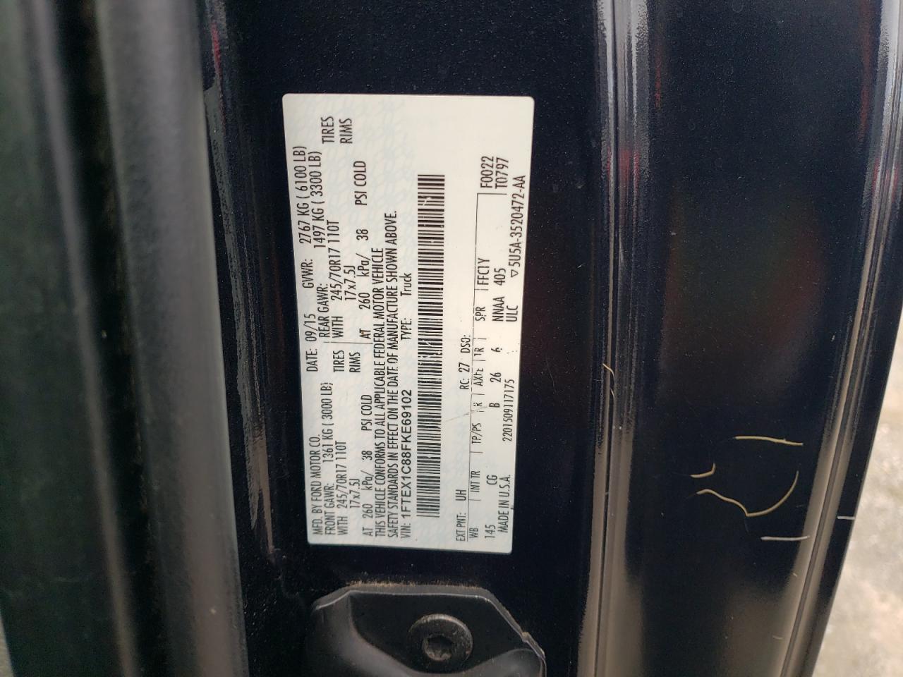 2015 Ford F150 Super Cab VIN: 1FTEX1C88FKE69102 Lot: 76485514