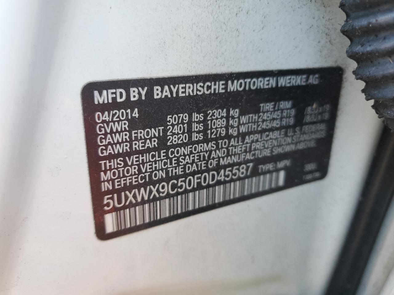 VIN 5UXWX9C50F0D45587 2015 BMW X3 no.14