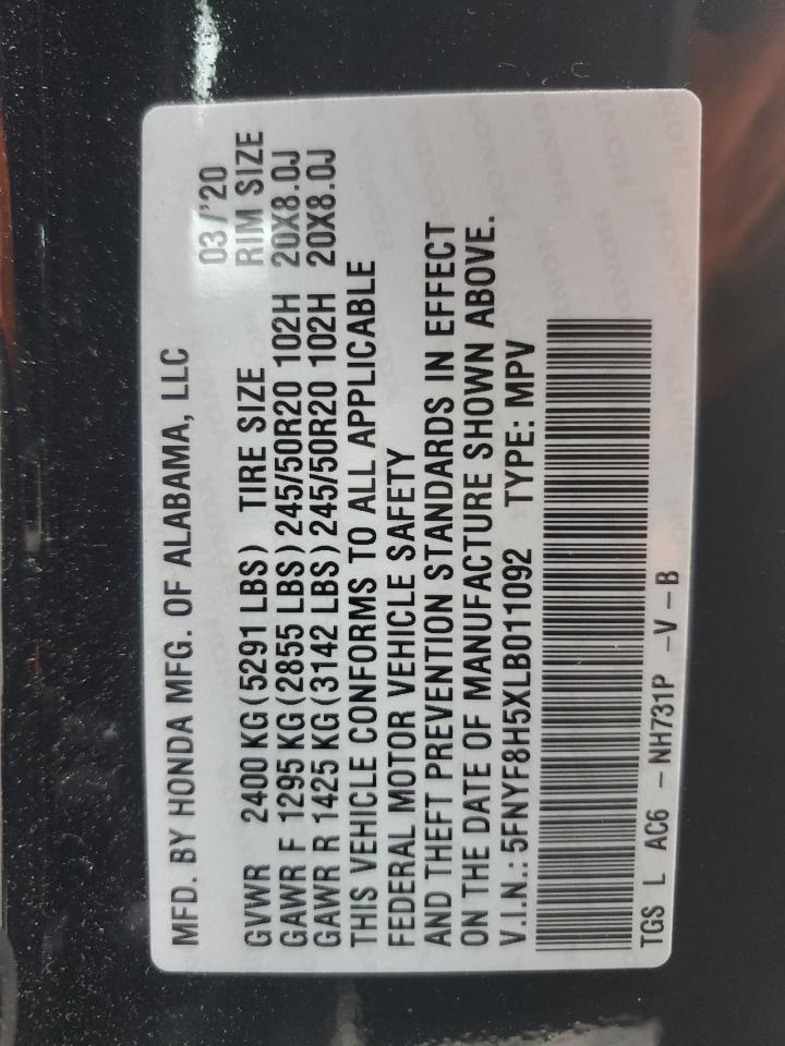 2020 Honda Passport Exl VIN: 5FNYF8H5XLB011092 Lot: 75580084