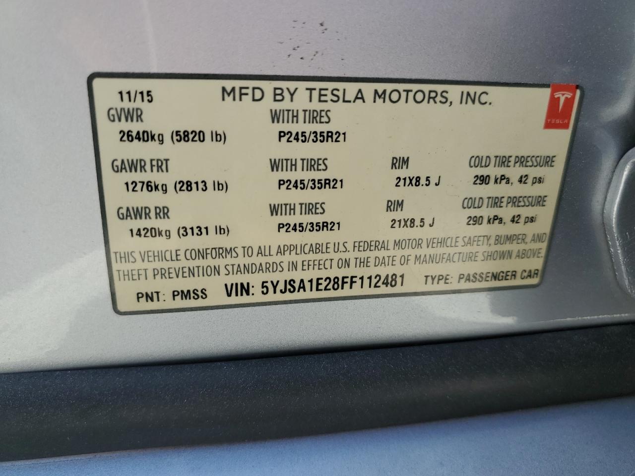 5YJSA1E28FF112481 2015 Tesla Model S