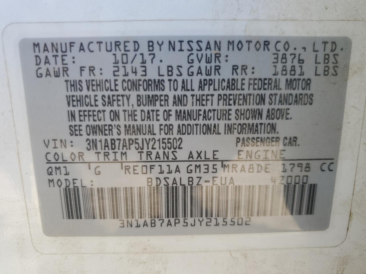 VIN 3N1AB7AP5JY215502 2018 NISSAN SENTRA no.12