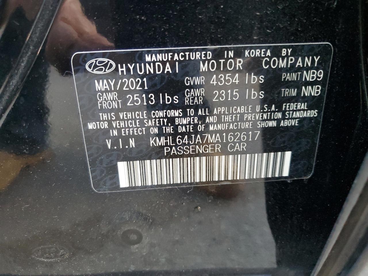 2021 Hyundai Sonata Sel VIN: KMHL64JA7MA162617 Lot: 74940484