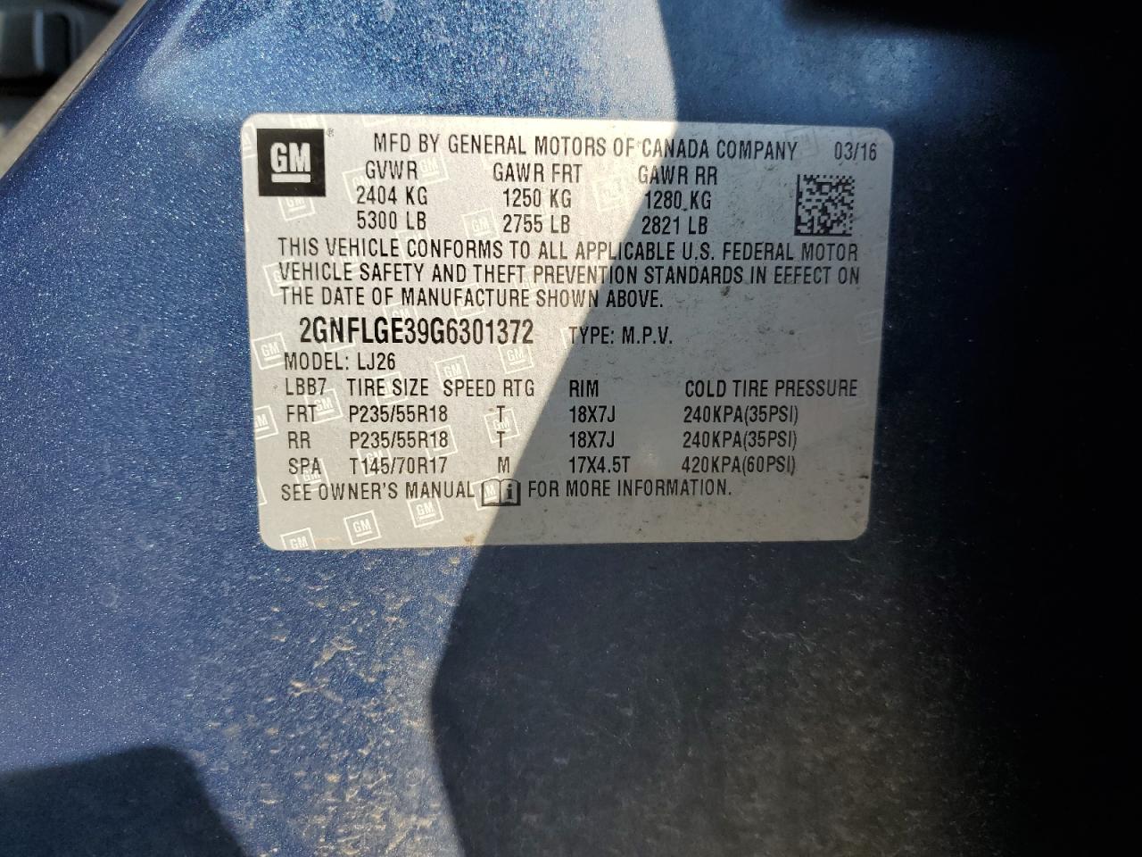 2GNFLGE39G6301372 2016 CHEVROLET EQUINOX - Image 14