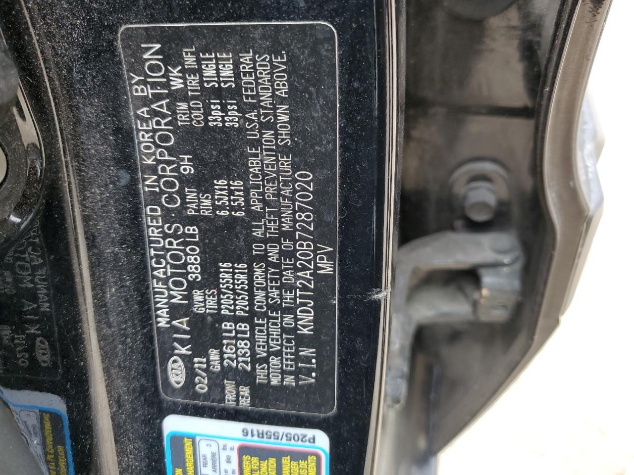 2011 Kia Soul + VIN: KNDJT2A20B7287020 Lot: 75244704