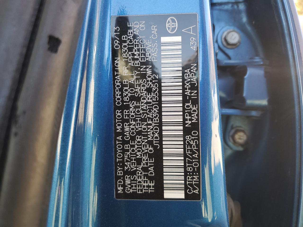 JTDKDTB39D1553512 2013 Toyota Prius C