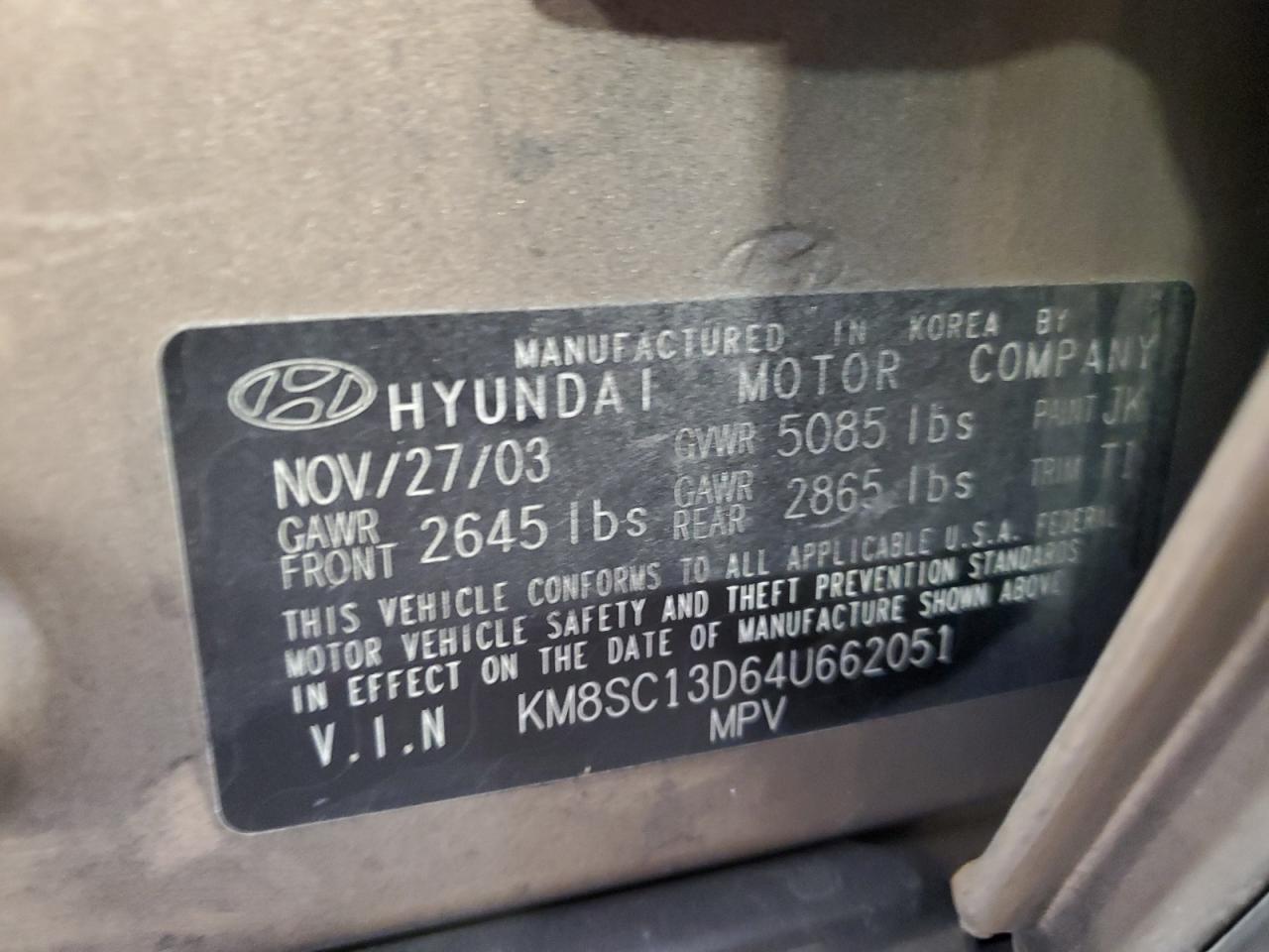 KM8SC13D64U662051 2004 Hyundai Santa Fe Gls