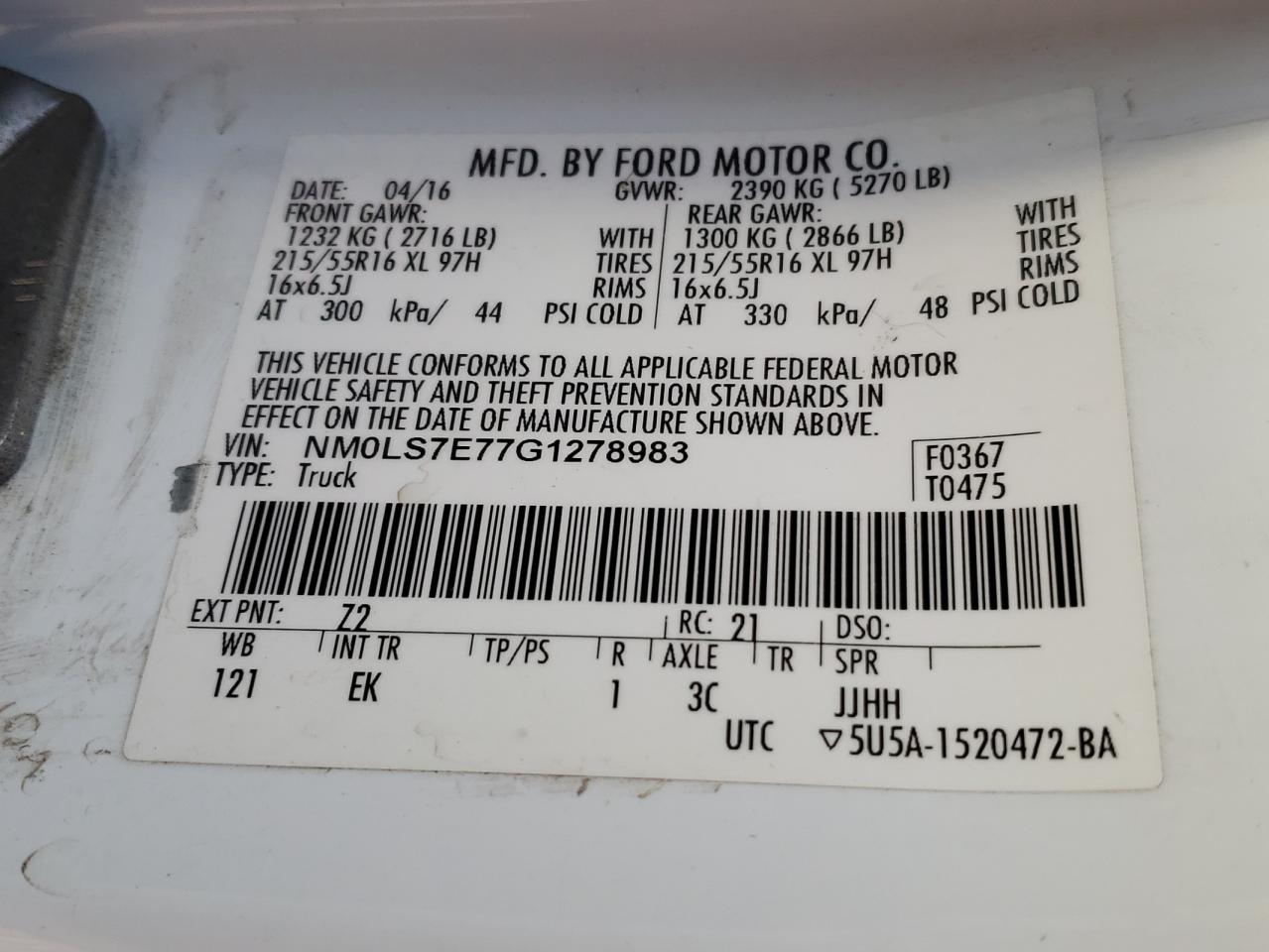 NM0LS7E77G1278983 2016 Ford Transit Connect Xl