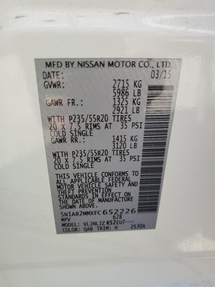 2015 Nissan Pathfinder S VIN: 5N1AR2MMXFC652226 Lot: 77156174