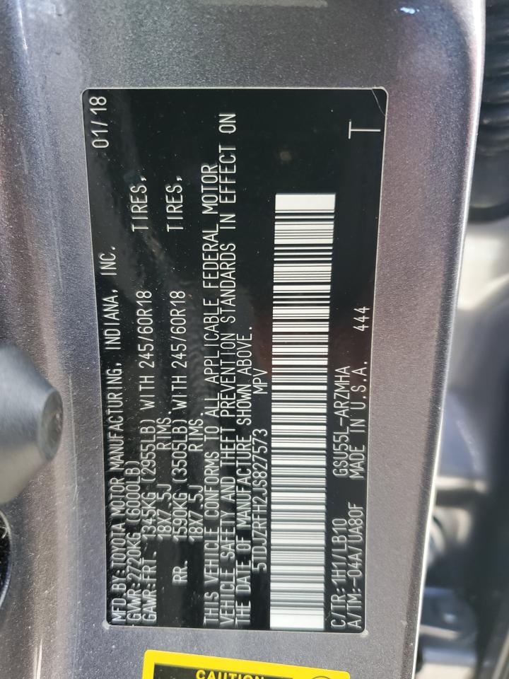 2018 Toyota Highlander Se VIN: 5TDJZRFH2JS827573 Lot: 76471464