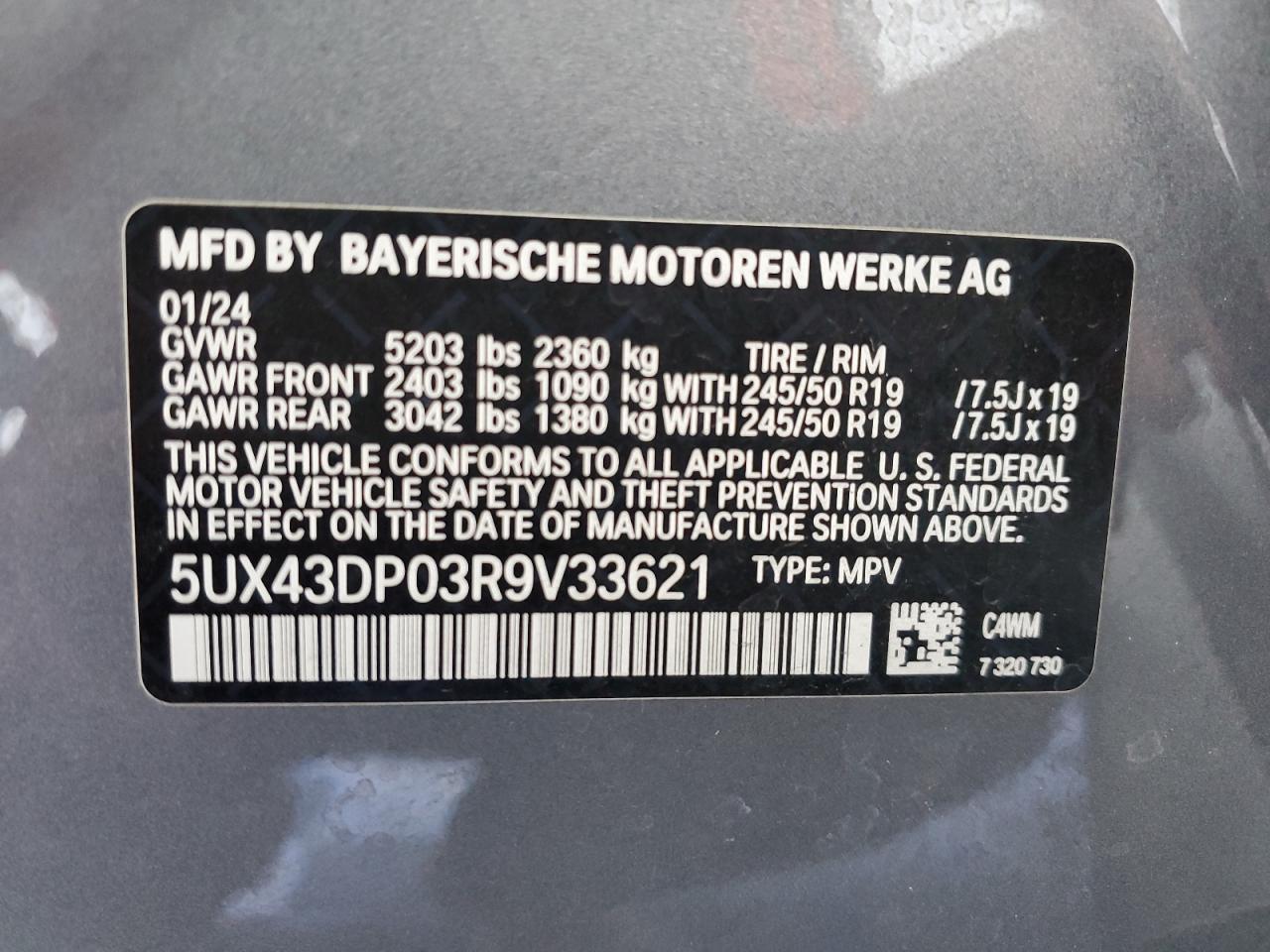 VIN 5UX43DP03R9V33621 2024 BMW X3 no.13