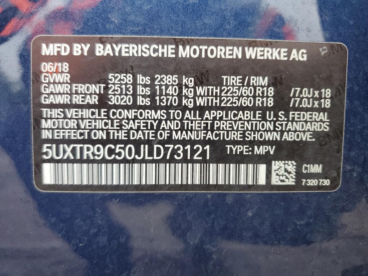 5UXTR9C50JLD73121 2018 BMW X3 xDrive30I