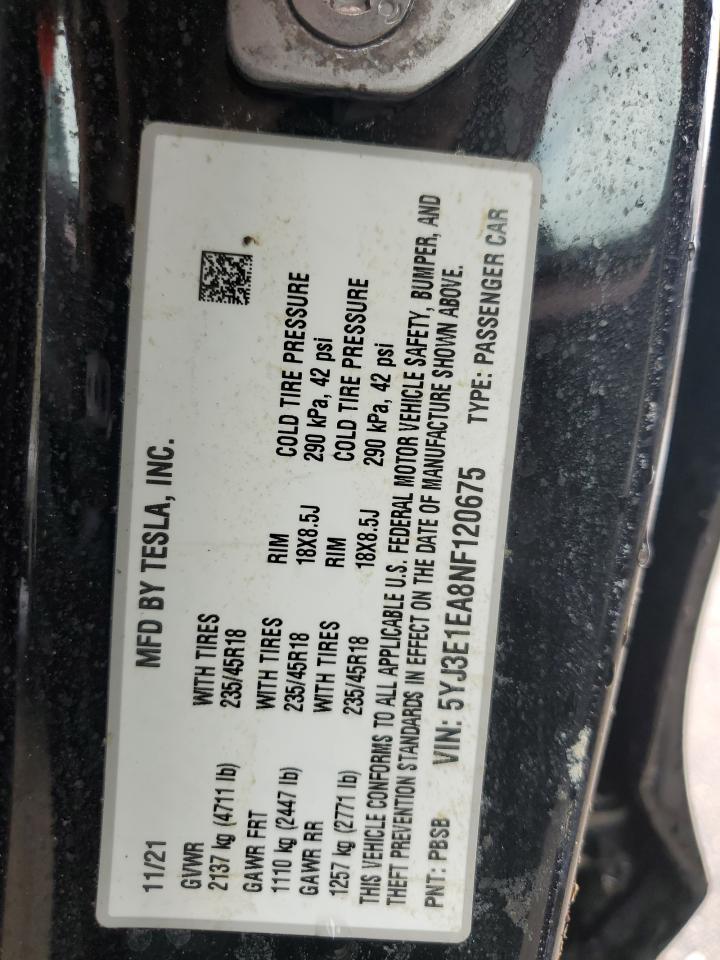 5YJ3E1EA8NF120675 2022 Tesla Model 3