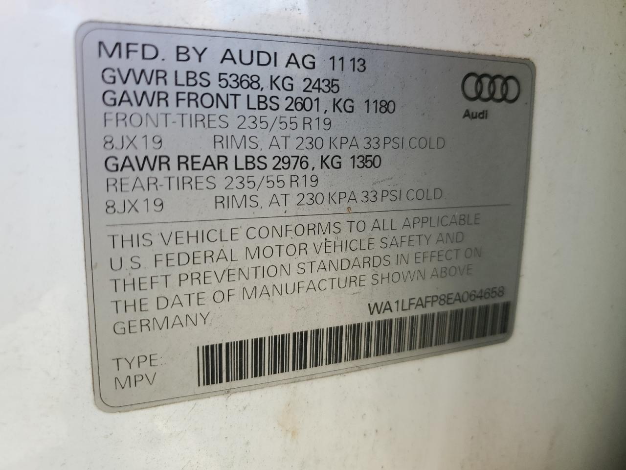 WA1LFAFP8EA064658 2014 Audi Q5 Premium Plus