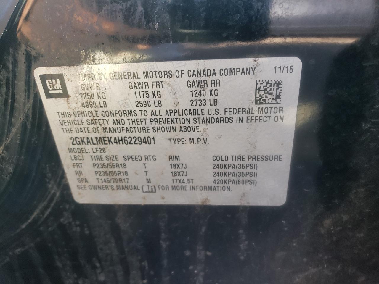 2GKALMEK4H6229401 2017 GMC Terrain Sle