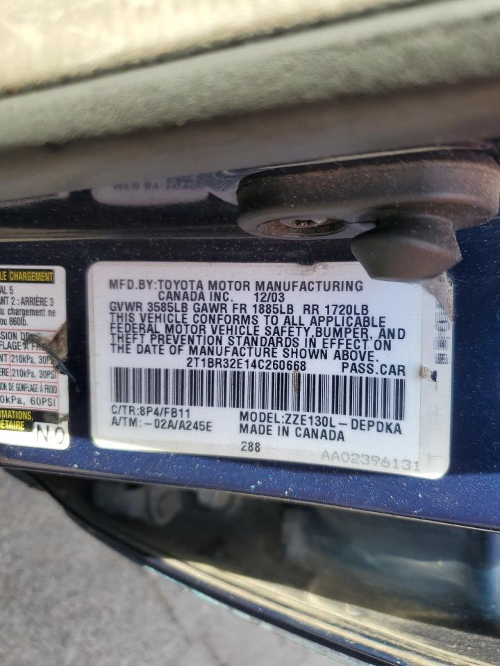 2004 Toyota Corolla Ce VIN: 2T1BR32E14C260668 Lot: 78822384