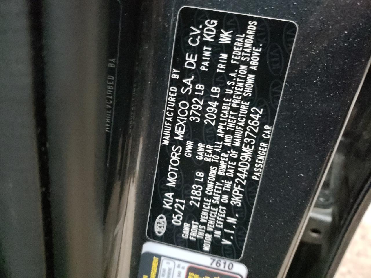 2021 Kia Forte Fe VIN: 3KPF24AD9ME372642 Lot: 76525504