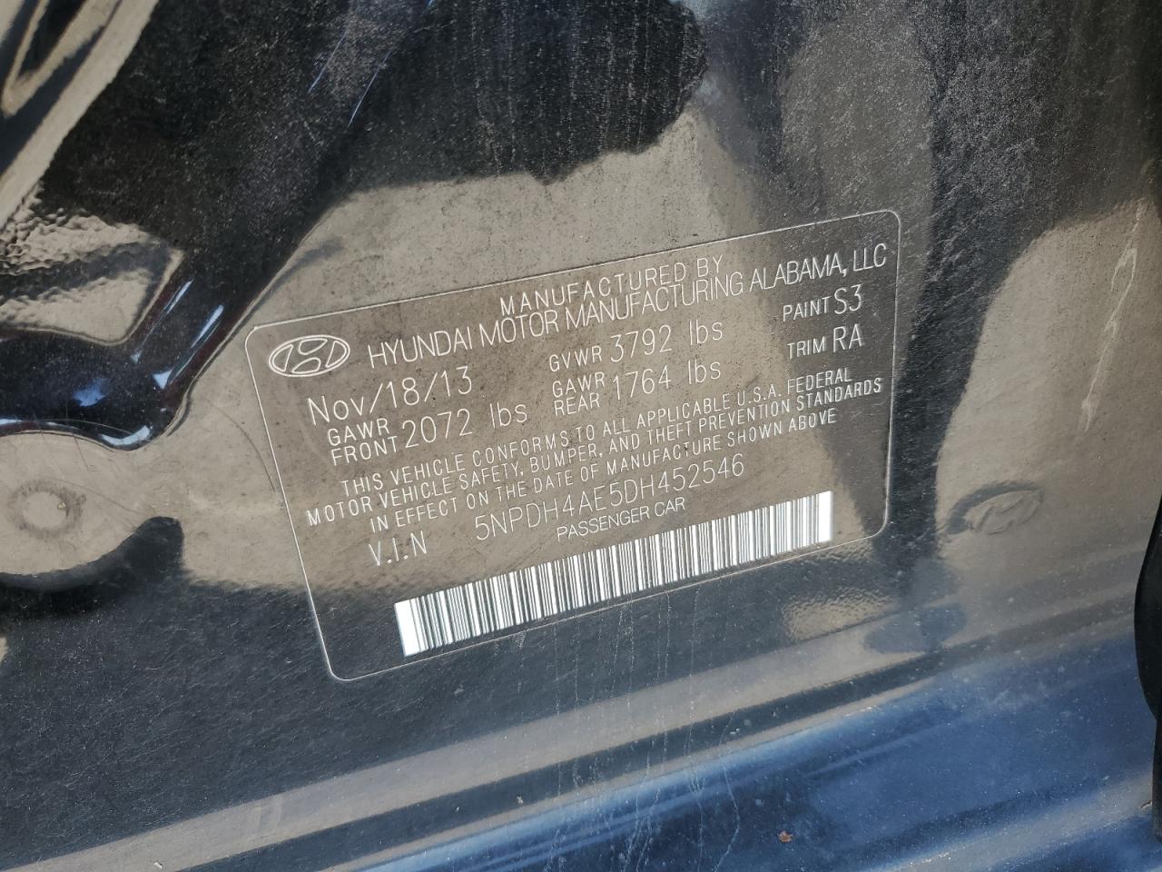 5NPDH4AE5DH452546 2013 Hyundai Elantra Gls